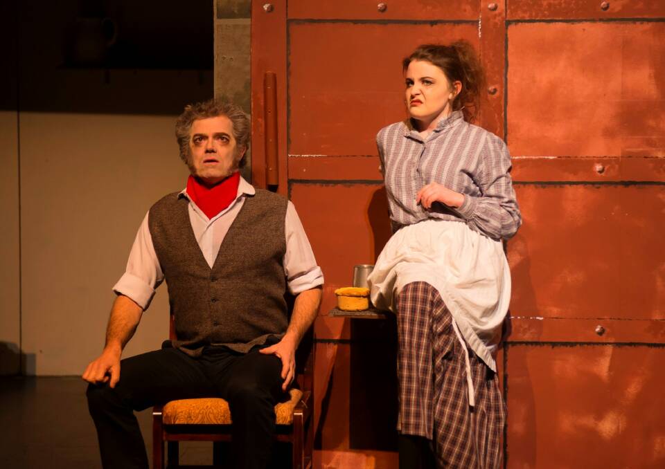 David Pearson (left, Sweeney Todd) and Meaghan Stewart (Mrs Lovett) embody the evil duo well in <i>Sweeney Todd</I>. Photo: Janelle McMenamin