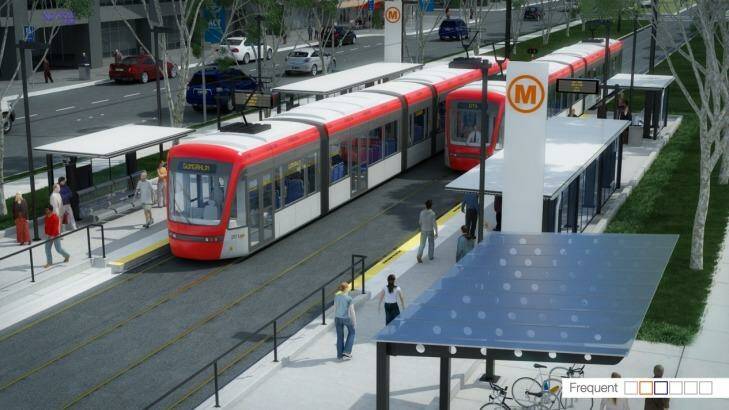 An artist's impression of the light rail proposed to run from Civic to Gungahlin.