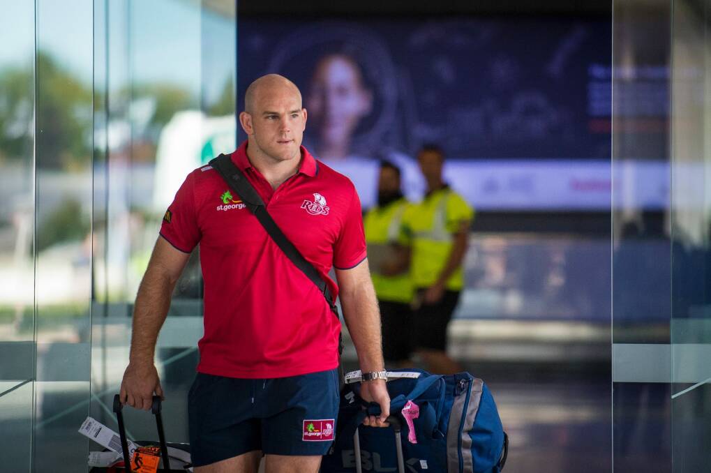 Stephen Moore arrives at Canberra Airport on Friday. Photo: Dion Georgopoulos