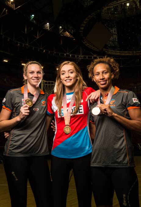 English Commonwealth  Games gold medal winners Jo Harten, Helen Housby and Serena Guthrie. Photo: Wolter Peeters