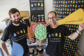 Kevin Hingston, left, and Canberra Brewers president Mark Bilbrough help get ready for the Australian Amateur Brewing Championships and national brewing conference this week. Photo by: Jamila Toderas