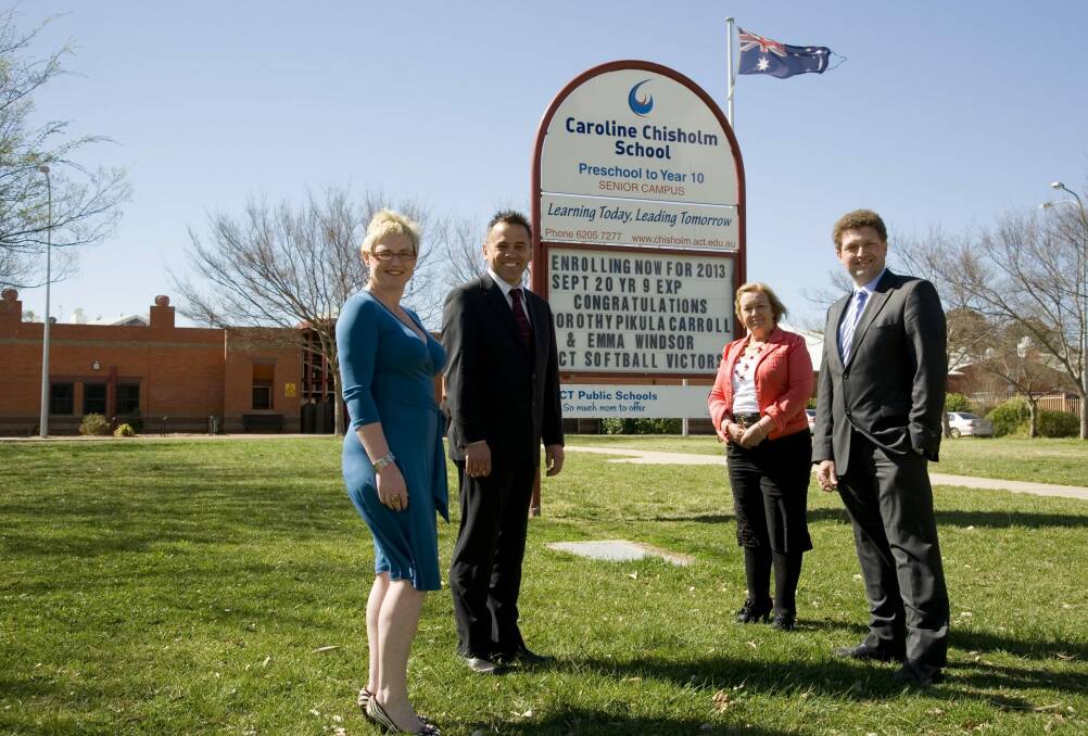 Rebecca Cody, Chris Bourke, Joy Burch and Karl Maftoum during the last election campaign. Ms Cody is the only candidate virtually certain to get preselection in the Woden-Weston seat this year, with the other four spots up for grabs in a big field. Photo: Elesa Lee