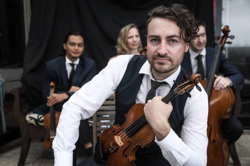 Phoenix Quartet led by Dan Russell (front, violinist with facial hair) is coming to Canberra. Photo: Supplied