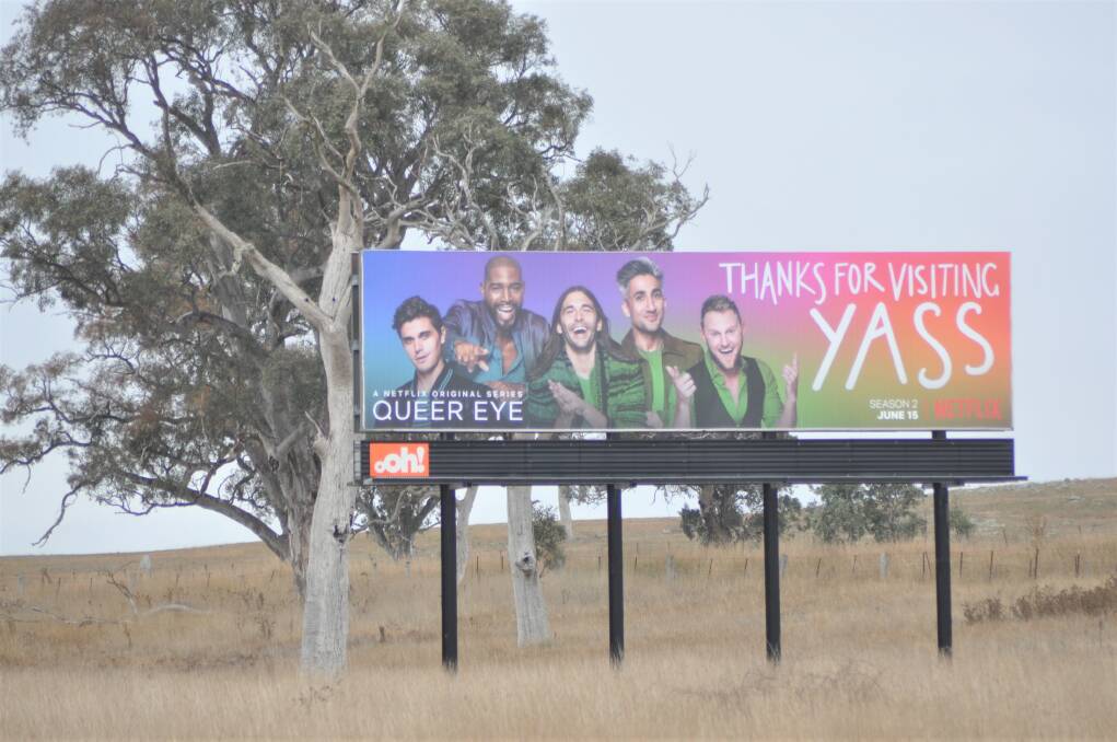 The giveaway: a billboard on the Barton Highway featuring the fab five. Photo: Supplied