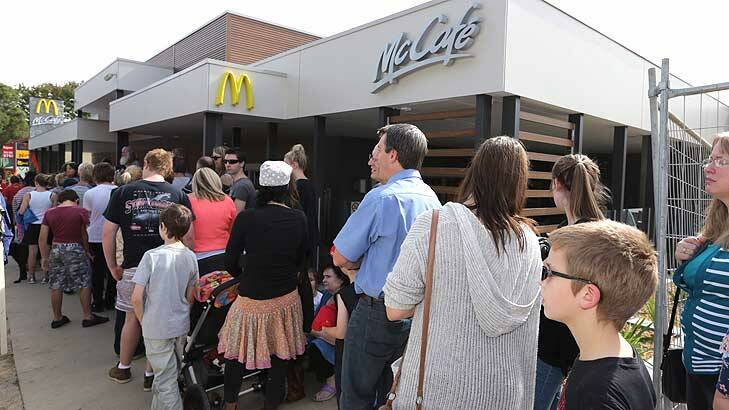 A queue of customers waiting to get inside the new Tecoma McDonald's. Photo: Wayne Taylor