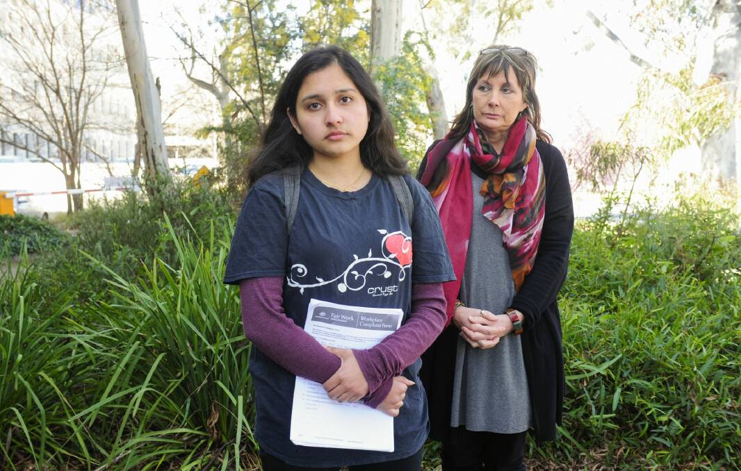 Priya De, left, was underpaid by Crust Pizza's Gungahlin store. United Voice ACT secretary Lyndal Ryan, right, has campaigned on behalf of underpaid Crust workers. Photo: Melissa Adams