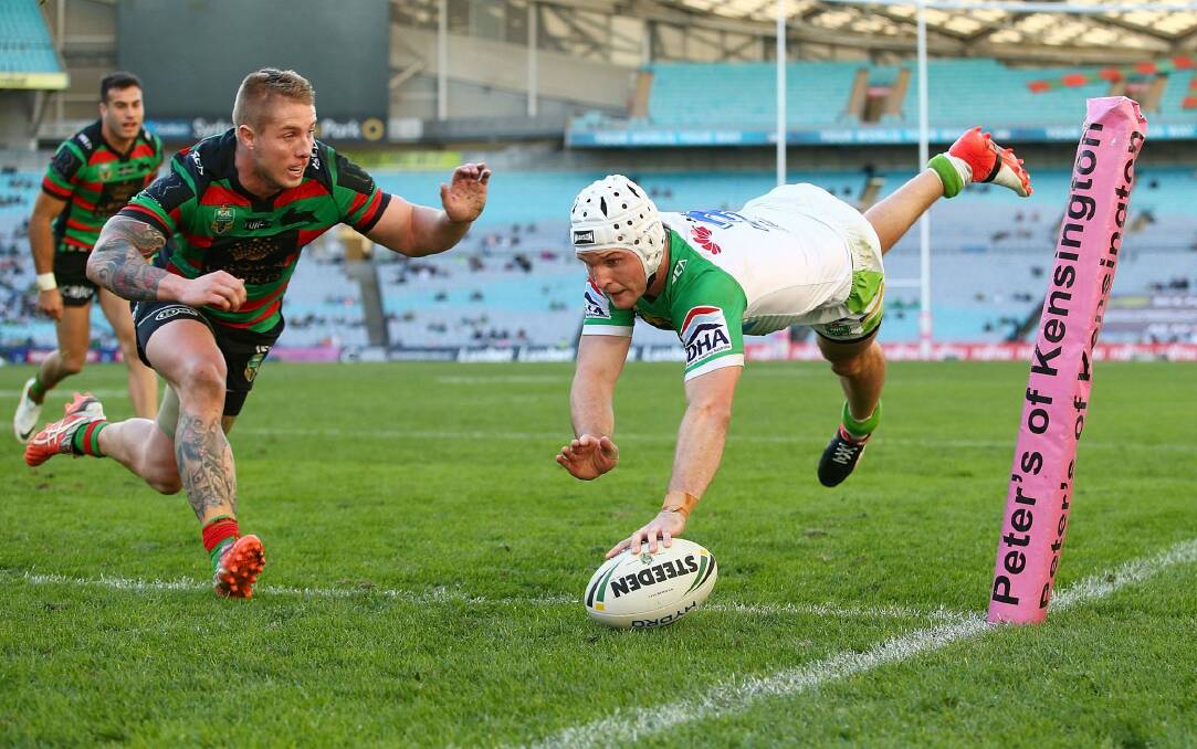Jarrod Croker of the Raiders dives to score a try. Photo: Getty Images
