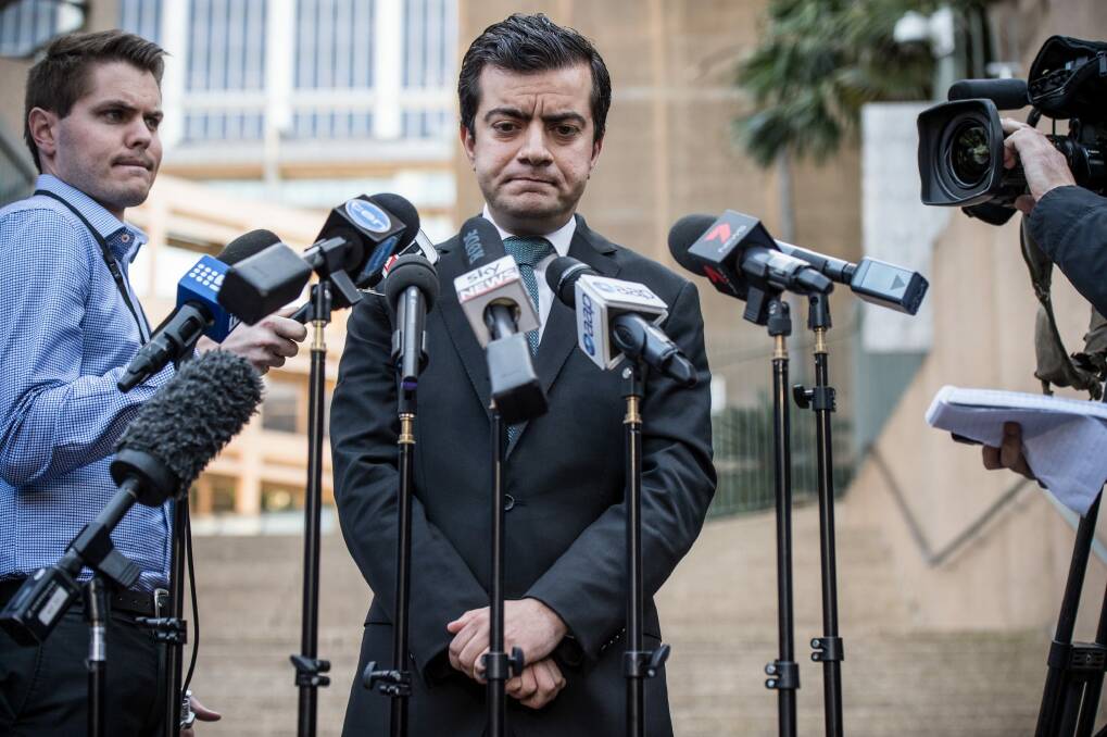 Senator Sam Dastyari speaks to the media on Tuesday about the donations scandal. Photo: Wolter Peeters