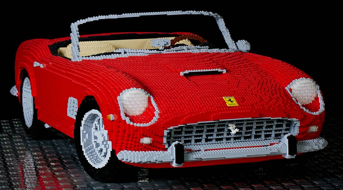 A quarter scale Lego Ferrari featuring in The Brickman Experience. Photo: Travis Hayto