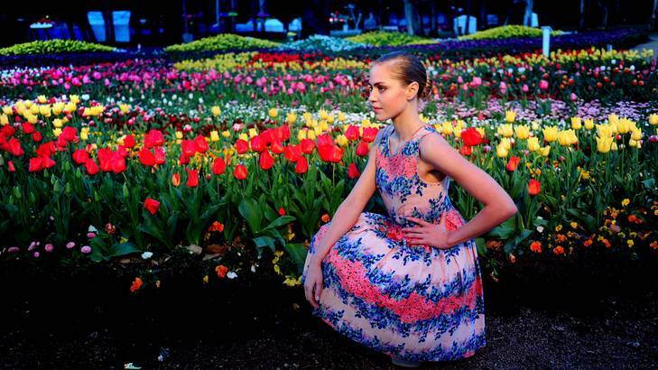 Canberra model, Bonnie Elvin, 21 of Yarralumla modelling acclaimed fashion designer, Jayson Brunsdon design. Photo: Melissa Adams