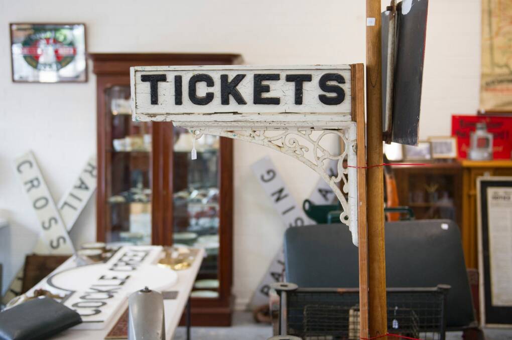 Some of the almost 700 railway mementos on auction in Fyshwick on the weekend. Photo: Jay Cronan