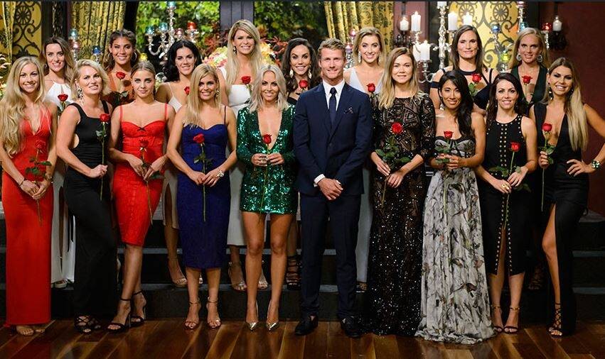 Last year's Bachelor Richie Strahan with contestants. Photo: Channel Ten