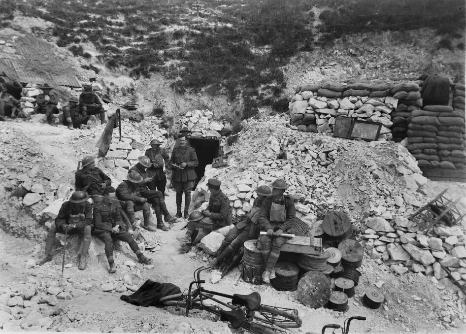 The Australian 4th Brigade's headquarters in a quarry near Hamel on July 3, 1918, the eve of the attack. Photo: Australian War Memorial