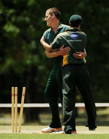 Weston Creek bowler Issac Horneman celebrates a wicket. Photo: Colleen Petch