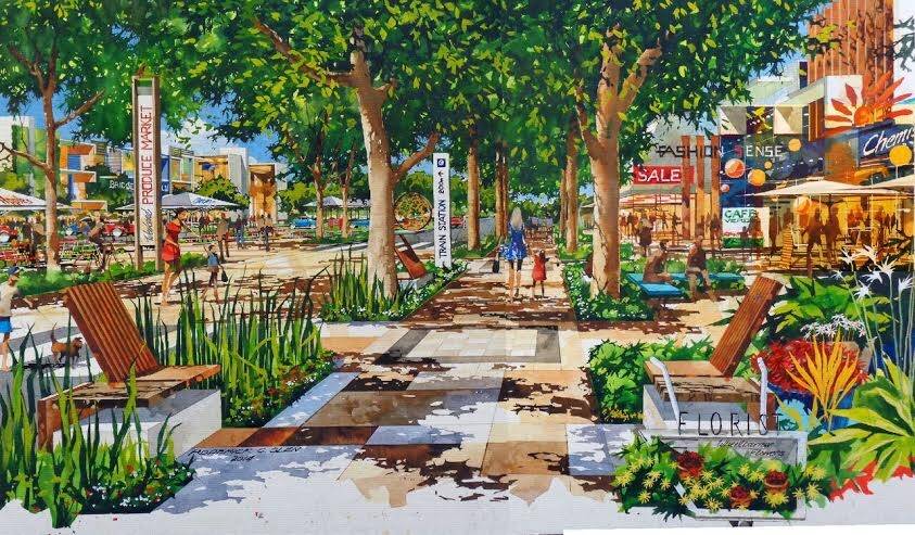 An artist's impression of public space at the new Rockbank housing estate. Photo: Victorian Government