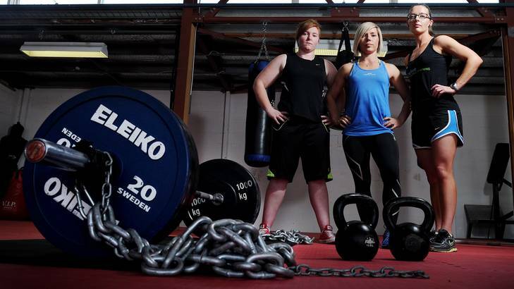 Mel Flett, Liz Craven and Megan Hinchley are part of the Australian powerlifting team. Photo: Colleen Petch