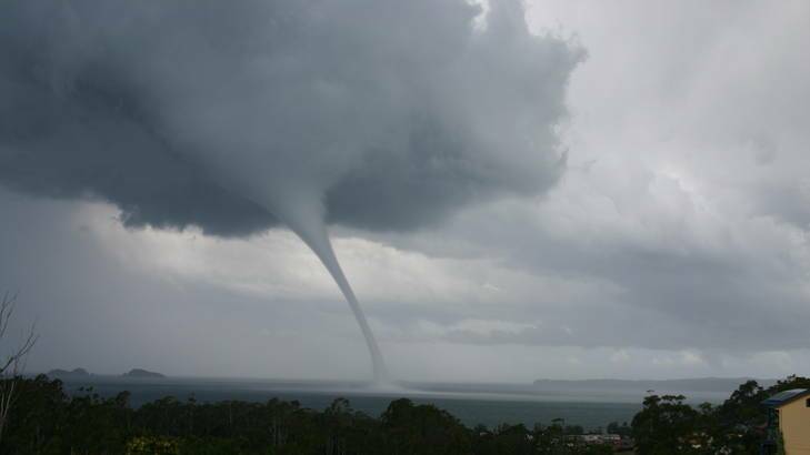 A waterspout puts on a show at Batemans Bay on Sunday. Photo: Ron Cottis