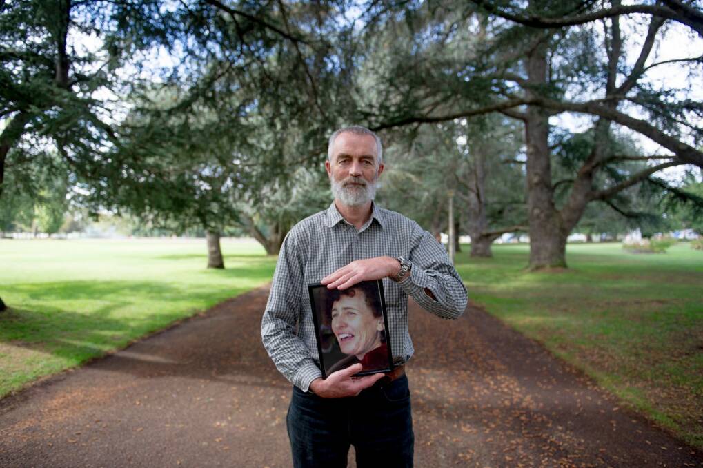 Brendan Moran, holding a photograph is his wife Angie Parker.  'Conversations at the end of life' - documenting the final months of Angie's life. Photo Jay Cronan Photo: Jay Cronan