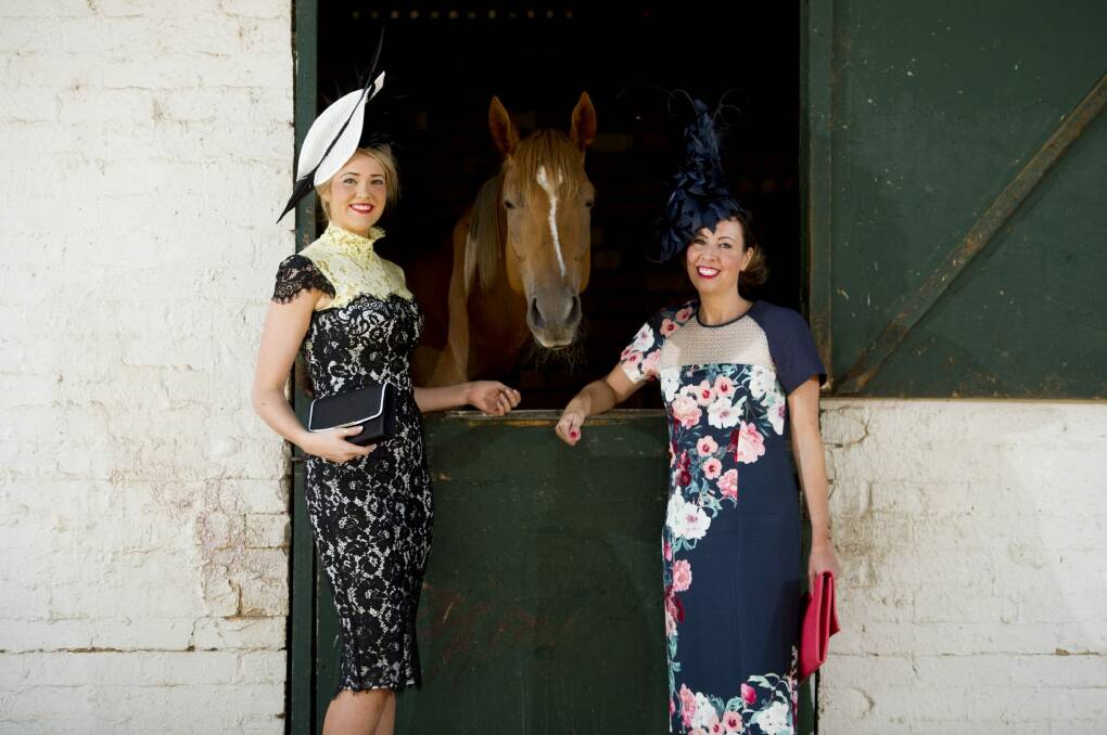 Danielle Cleary and Mercia Neville, dressed by Momento Dezigns, Mania Shoes, Cynthia Jones-Bryson and Iqon Hair with horse Punting Sunny. Photo: Jay Cronan