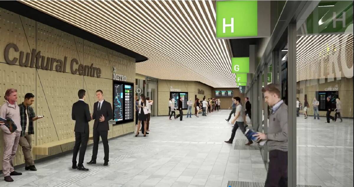 Design image for the underground station at the Cultural Centre. Photo: Brisbane City Council