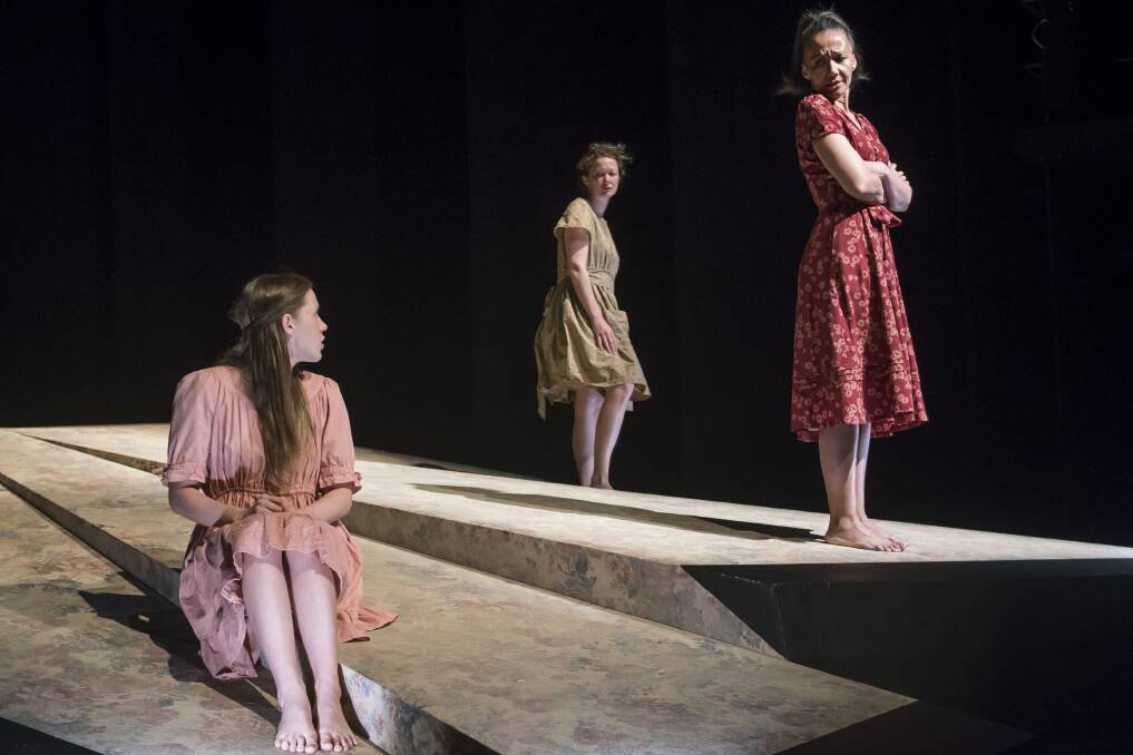 <i>The Bleeding Tree</i> at The Playhouse, Canberra Theatre Centre. With Brenna Harding as Ida, Sophie Ross as Ada and Paula Arundell as Mother.  Photo: Elesa Kurtz