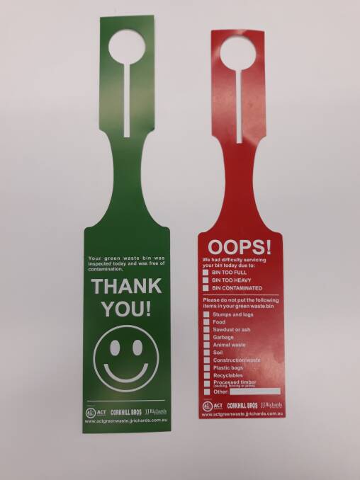 A green or red tag is being left on green waste bins that have been inspected. Photo: Supplied