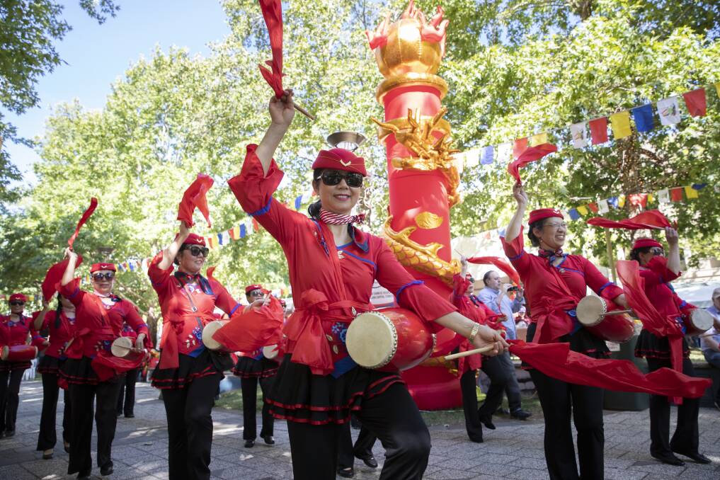 Members of the Federation of Chinese Community of Canberra Inc. perform on day one of the multicultural festival in Civic. Photo: Sitthixay Ditthavong