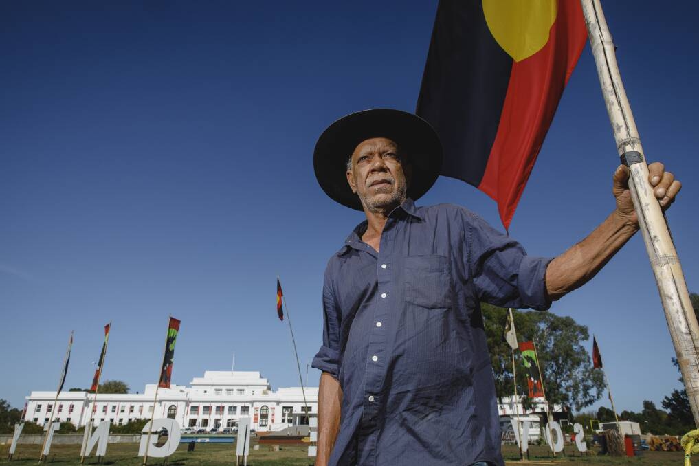Frontier Wars Story Camp convener Chris "Peltherre" Tomlins wants to see people of all races come to the Aboriginal Tent Embassy. Photo: Sitthixay Ditthavong