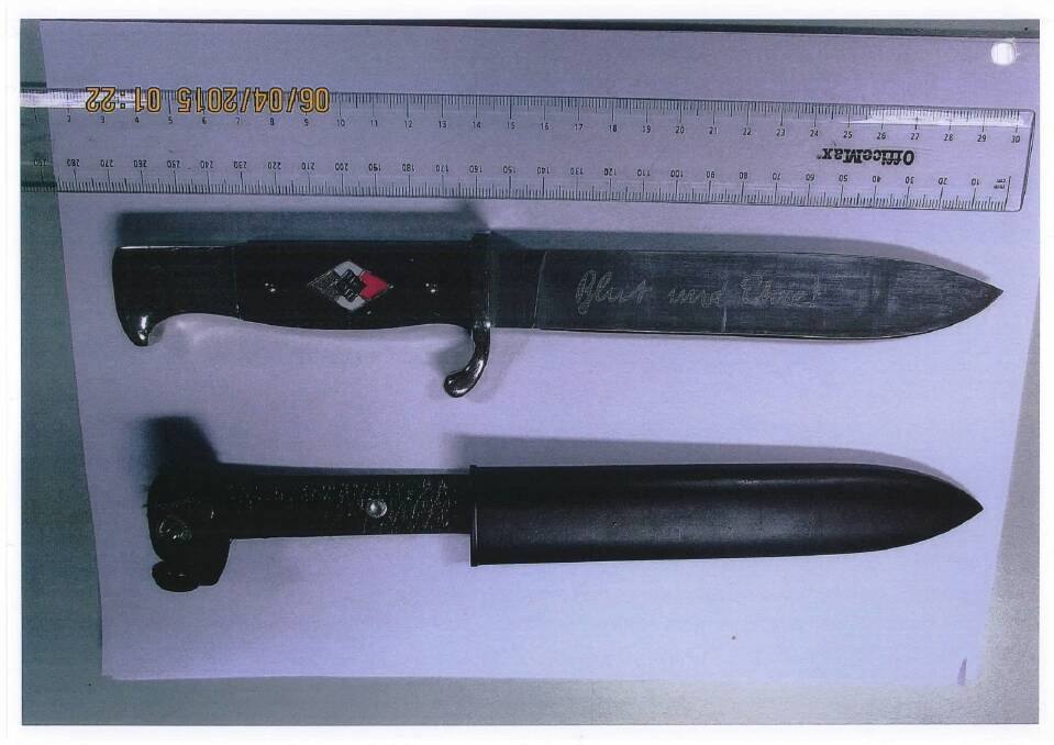 A Conder man has been fined and ordered to be of good behaviour after police found him in possession of a Hitler Youth knife in public. Photo: supplied