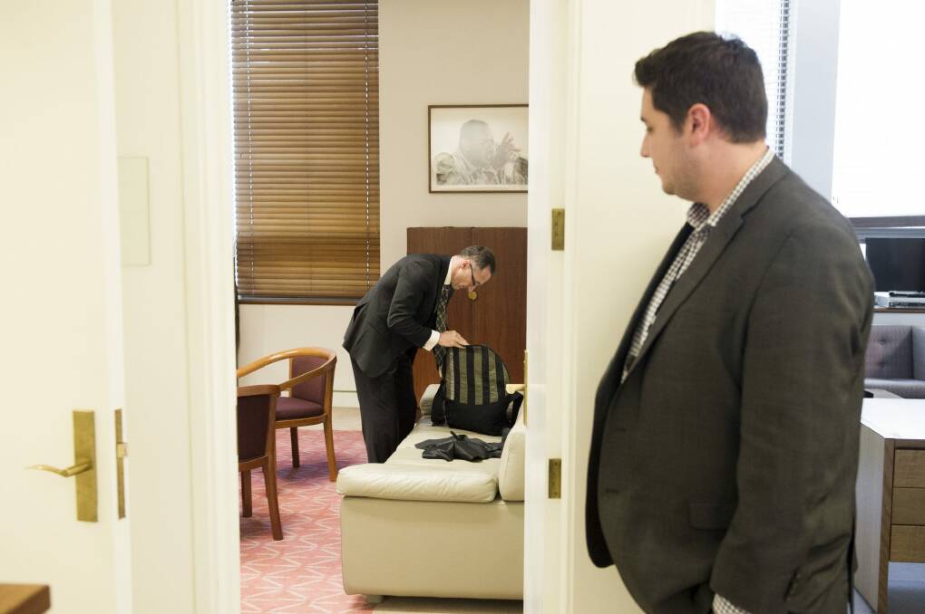 Greens leader Richard Di Natale prepares to leave his Parliament House office. Photo: Jay Cronan
