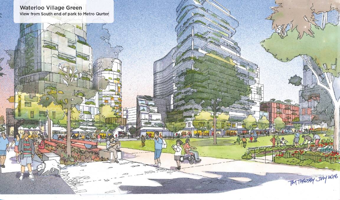 An artist's impression for one of the options of the redevelopment, the Waterloo Village Green  Photo: NSW Government 