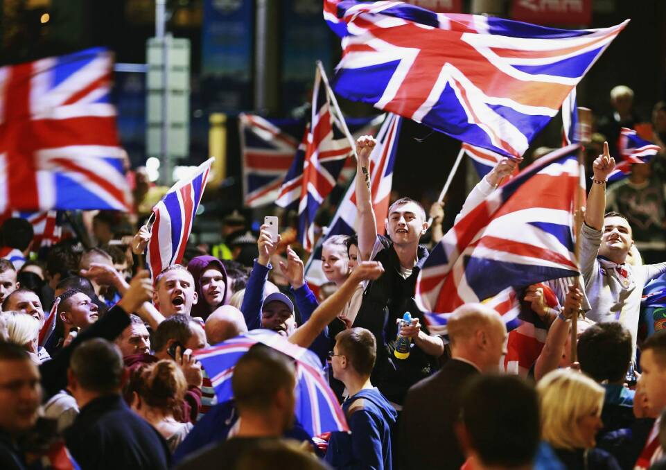 Jubilant loyalists celebrate in Glasgow. Photo: Reuters