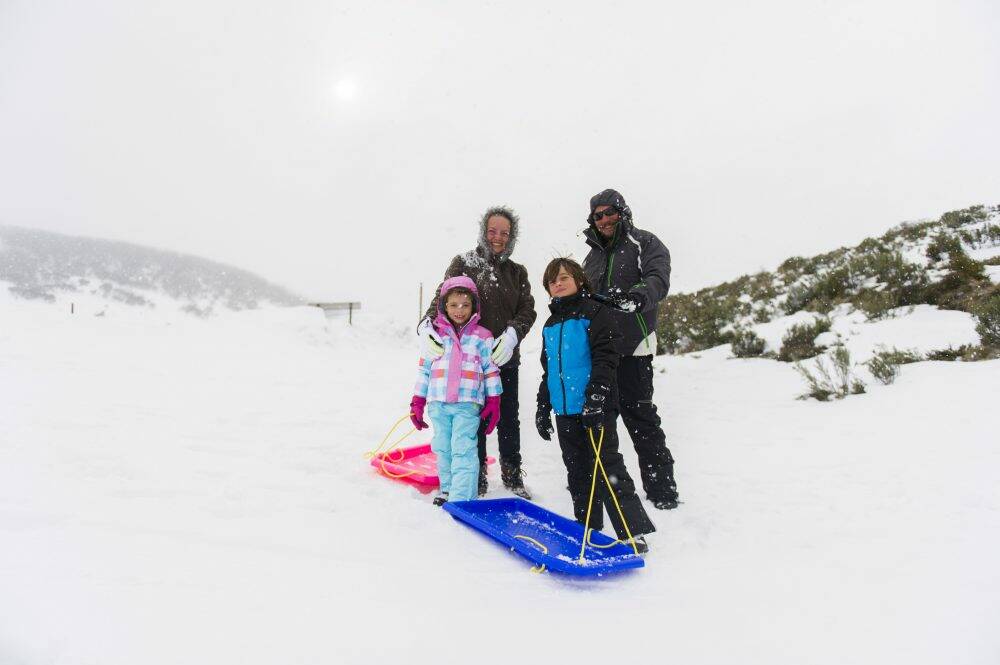 The Finlayson family - Julie, Ren, Olivia, 7, and Blake,10 - at Perisher. Photo: Rohan Thomson