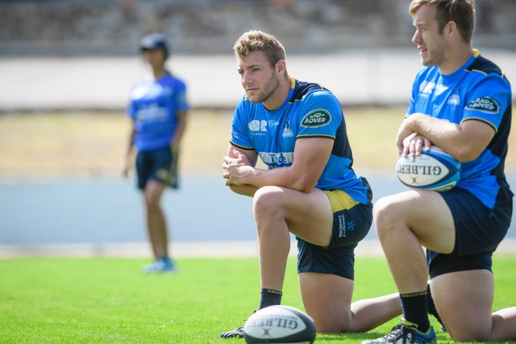 Angus Allen, right, will make his Brumbies debut on Saturday night. Photo: Sitthixay Ditthavong