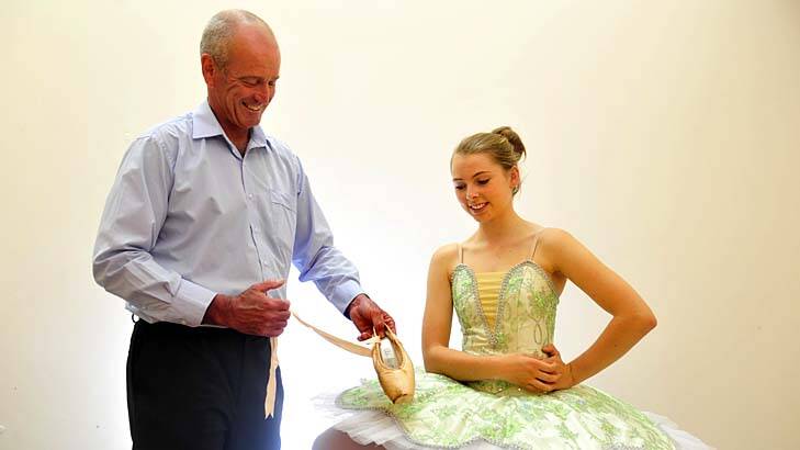 If the shoe fits: Dr Gordon Waddington with 16-year-old ballet student Emily Clout. Photo: Melissa Adams
