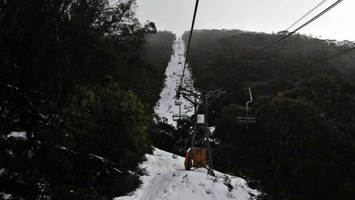 Cold wet conditions at Thredbo on Saturday, melting all the snow that had fallen the previous week. Photo: Jay Cronan