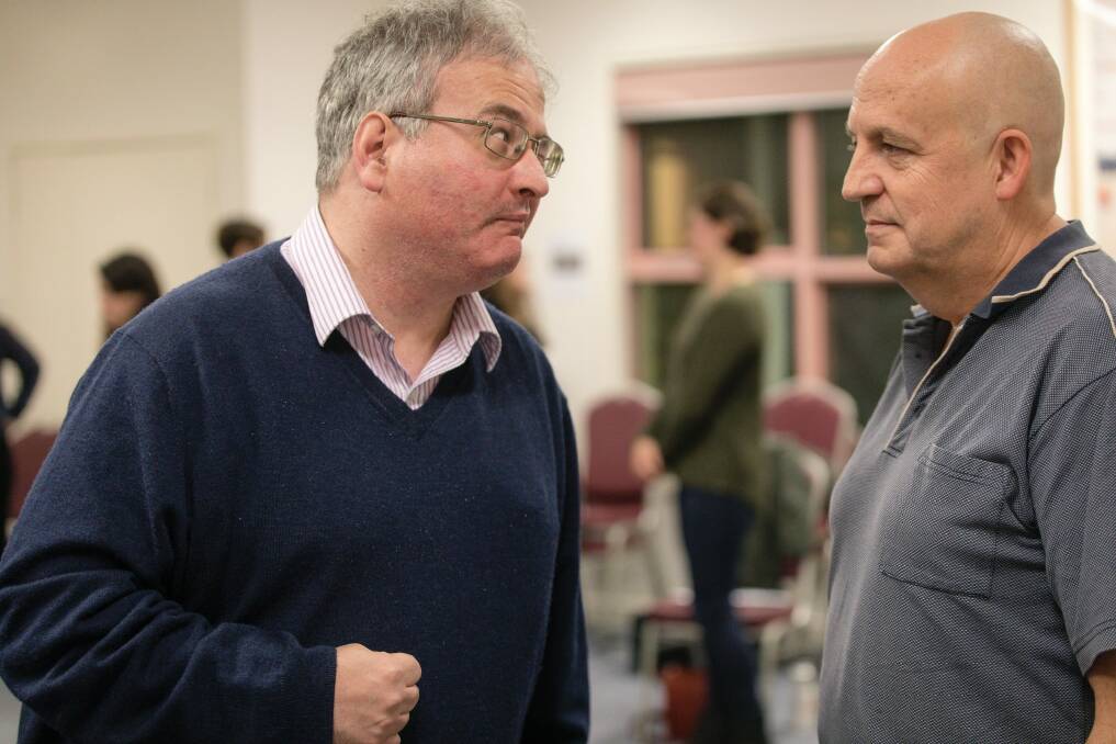 Arts reporter Ron Cerabona, left, tries out the National Acting School in Dickson.  Photo: Sitthixay Ditthavong