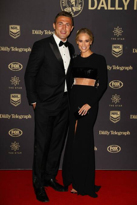 Sam Burgess, of the Rabbitohs, and wife Phoebe Photo: Getty Images