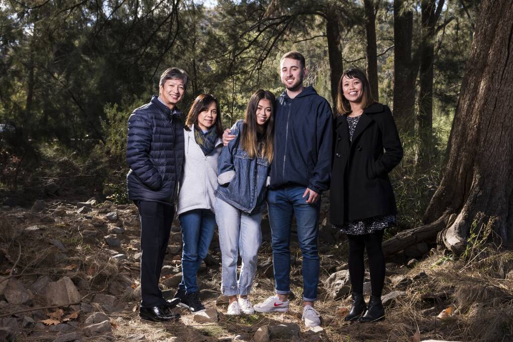 Kathleen Bautista and partner Nikola Kaleb with Kat's parents Ronnie and Rowena and sister Megan. Photo: Dion Georgopoulos