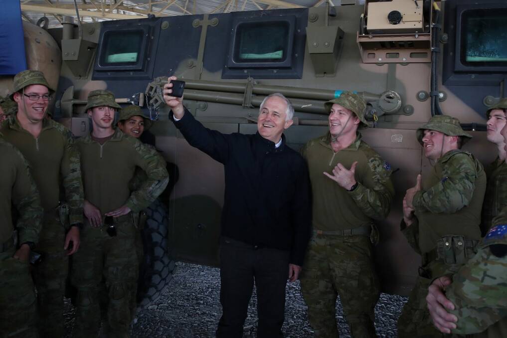 Prime Minister Malcolm Turnbull met with Australian troops serving at Camp Qargha near Kabul, Afghanistan on Monday. Photo: Andrew Meares
