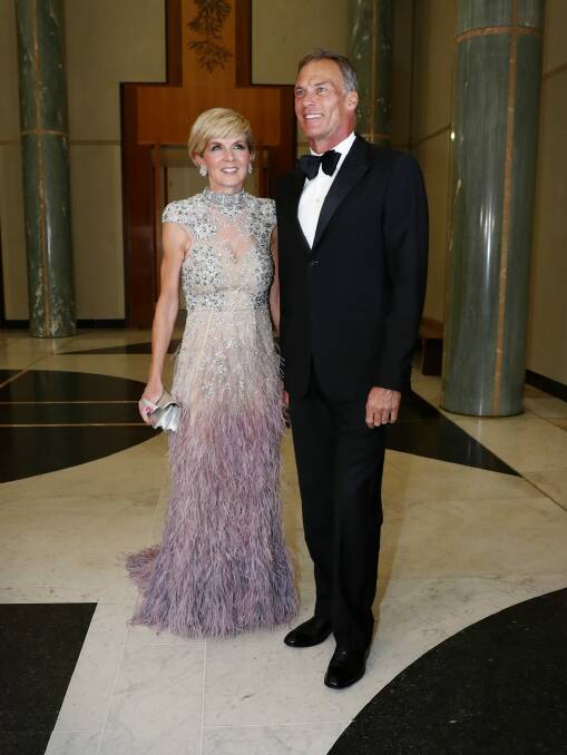 Minister for Foreign Affairs Julie Bishop and David Panton at the Midwinter Ball at Parliament House on Wednesday. Photo: Alex Ellinghausen