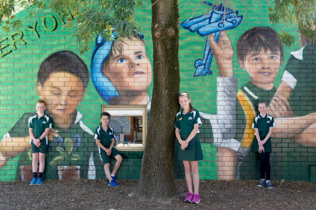 Grade 6 Gowrie Primary School students Riley Williams, Lewis Weickhardt, Paige Howie and Chloe Rowe. Photo: Jay Cronan
