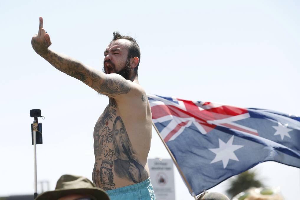 Right wing protestors rallied in St Kilda on Saturday.  Photo: Darrian Traynor