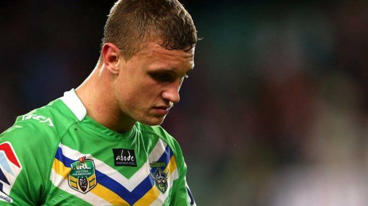 A dejected Jack Wighton after Saturday night's loss against the Roosters. Photo: Getty Images