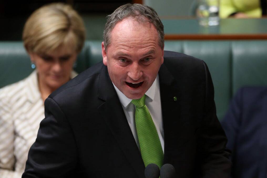 Agriculture Minister Barnaby Joyce during Question Time at Parliament House Photo: Andrew Meares
