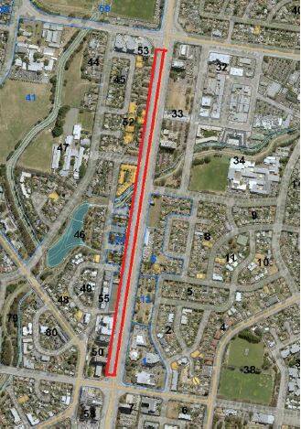 The section of Northbourne Avenue between Macarthur Avenue and Mouat Street, highlighted in red, is set to be resurfaced in 2019 Photo: ACT Government