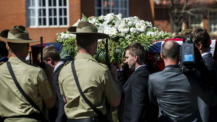 Funeral of Robert Poate. Pall bearers, schoolmates of Poate. Photo: Rohan Thomson