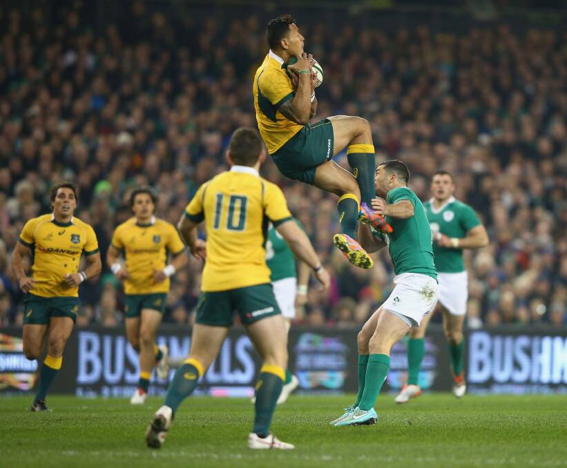 Kept quiet: Israel Folau was rarely in position to take the high ball against Ireland. Photo: Getty Images