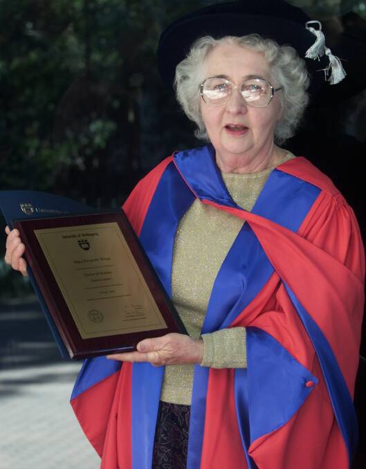 Dr Mary White receiving an honorary doctorate at the University of Wollongong Photo: Supplied