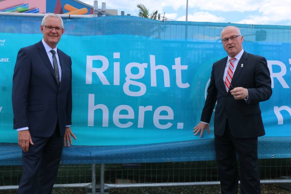 Thew home to Australia's sixth underseas telecommunications cable is going to be built at Maroochydore. Pictured is Vertiv’s Australian managing director Robert Linsdell and Sunshine Coast mayor Mark Jamieson. Photo: Supplied
